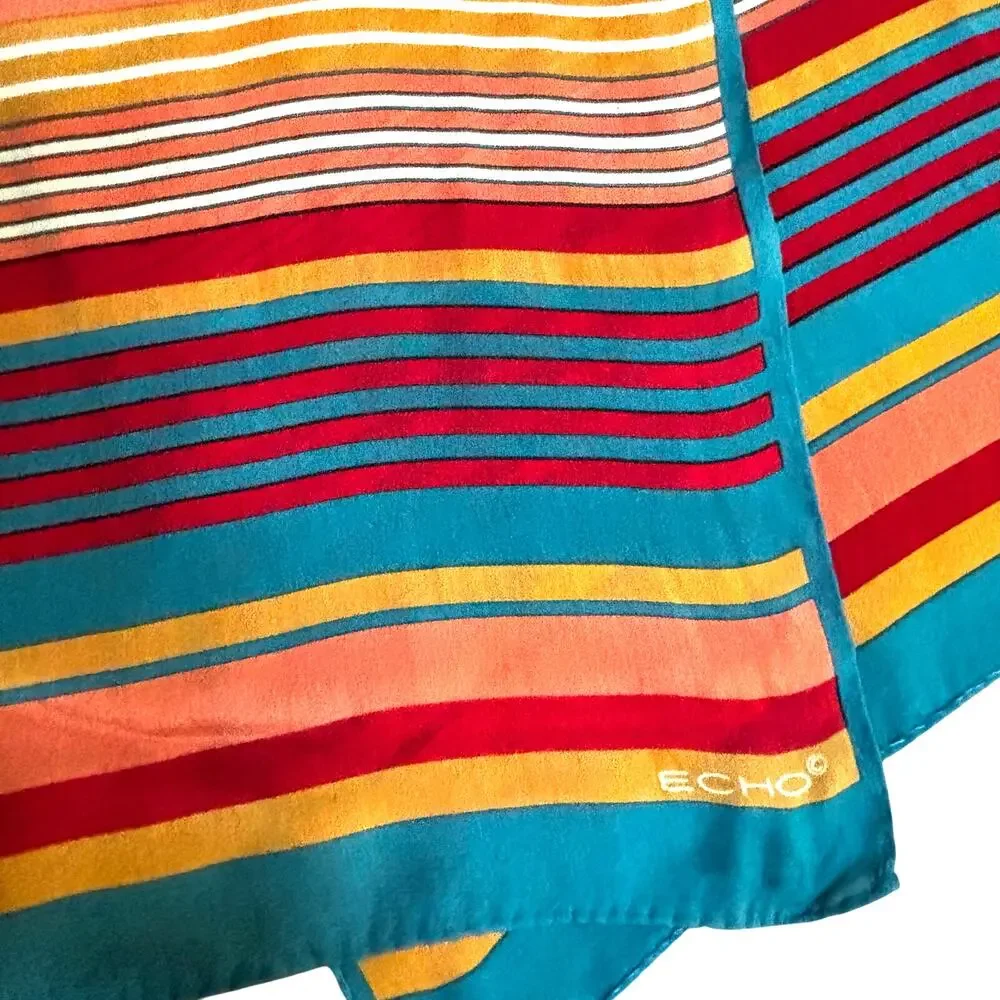 Vintage Y2K ECHO Multicolor silk scarf colorful mod stripes long rectangle